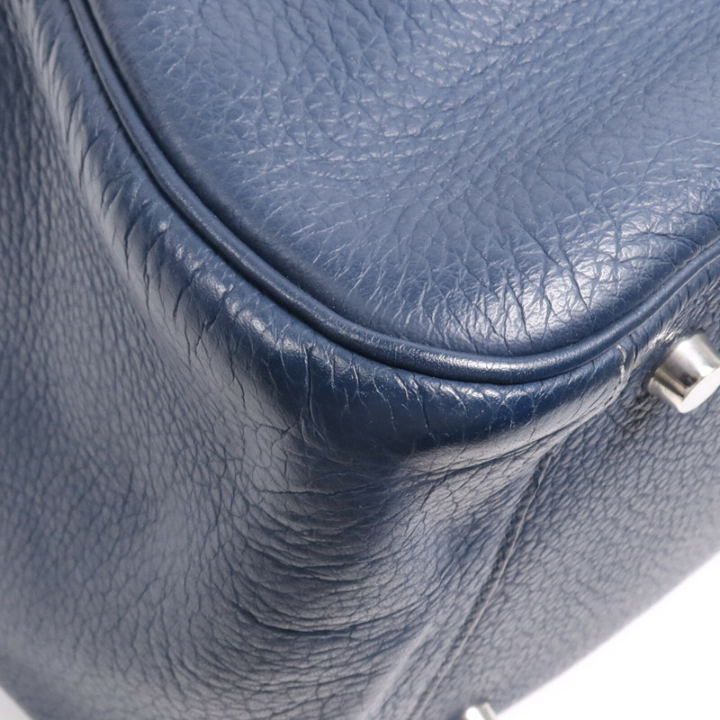 HERMES Clemence皮革Lindy 34銀扣手挽肩背兩用袋Navy-10