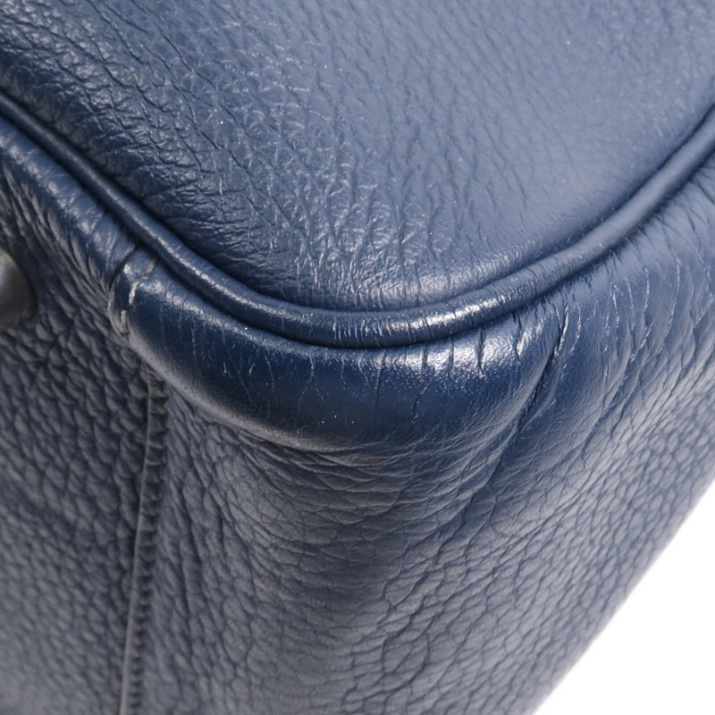 HERMES Clemence皮革Lindy 34銀扣手挽肩背兩用袋Navy-11