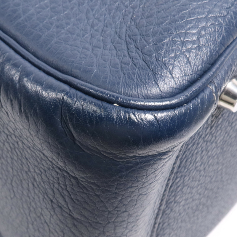 HERMES Clemence皮革Lindy 34銀扣手挽肩背兩用袋Navy-12