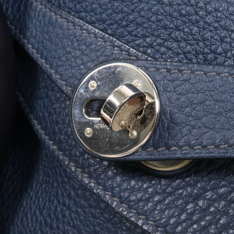 HERMES Clemence皮革Lindy 34銀扣手挽肩背兩用袋Navy-13