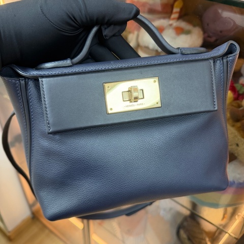 95新Hermes Mini 2424 午夜藍拼寶石藍 淡金扣 U刻