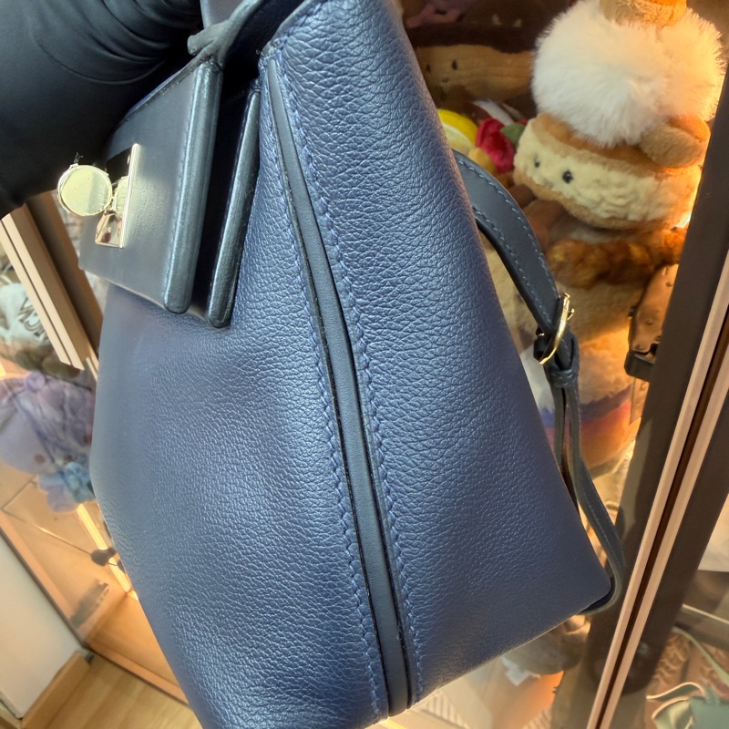 95新Hermes Mini 2424 午夜藍拼寶石藍 淡金扣 U刻-3