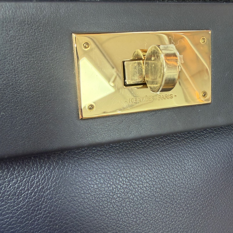 95新Hermes Mini 2424 午夜藍拼寶石藍 淡金扣 U刻-11