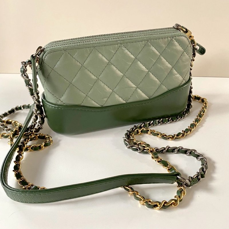 CHANEL Gabrielle 抹茶綠 羊皮 金鍊 MINI 流浪包 WOC-8