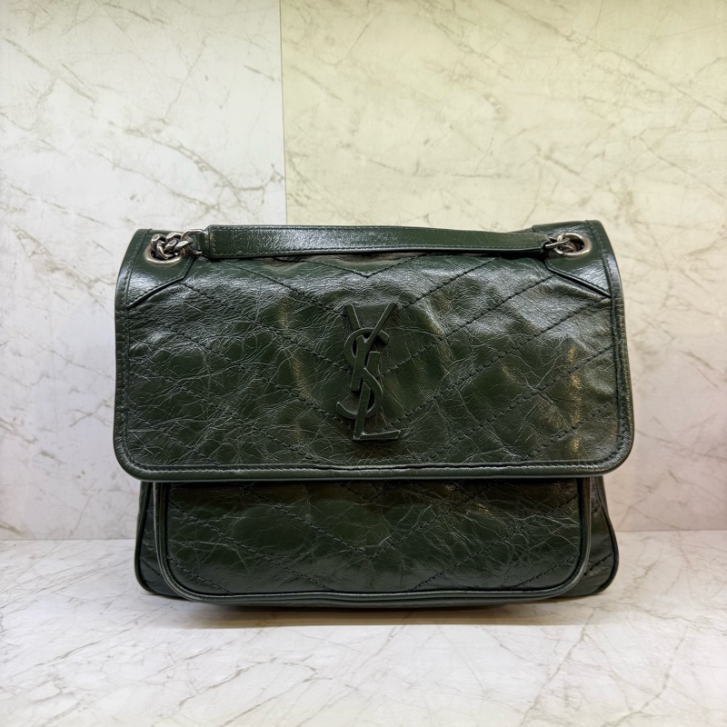 YSL 中款綠色銀鍊NIKI包-0