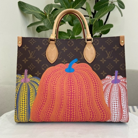 LV 23年秀款限定 草間彌生聯名款 on the go中號約35x27 夢幻南瓜稀有款托特包