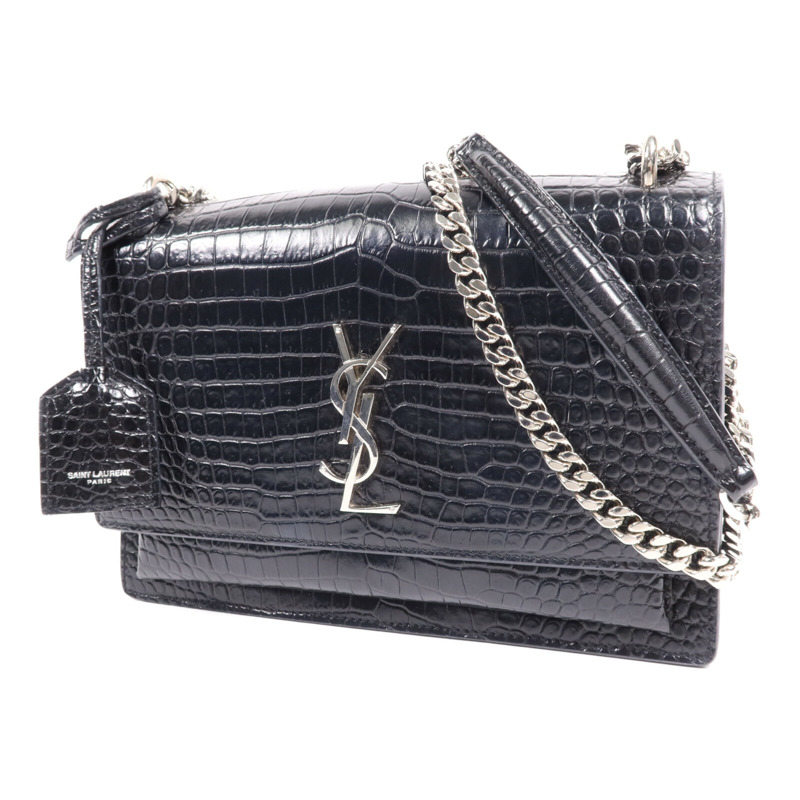 SAINT LAURENT 牛皮皮革Sunset Medium銀扣鏈帶肩背袋-2