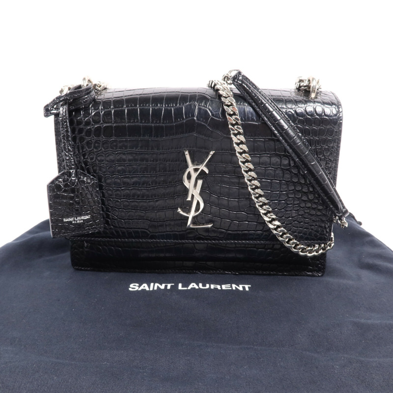 SAINT LAURENT 牛皮皮革Sunset Medium銀扣鏈帶肩背袋-7