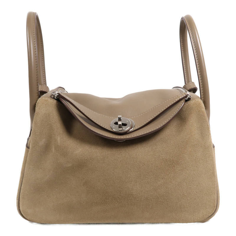 HERMES Swift/麂皮皮革Lindy 26銀扣手挽肩背兩用袋Etoupe-0