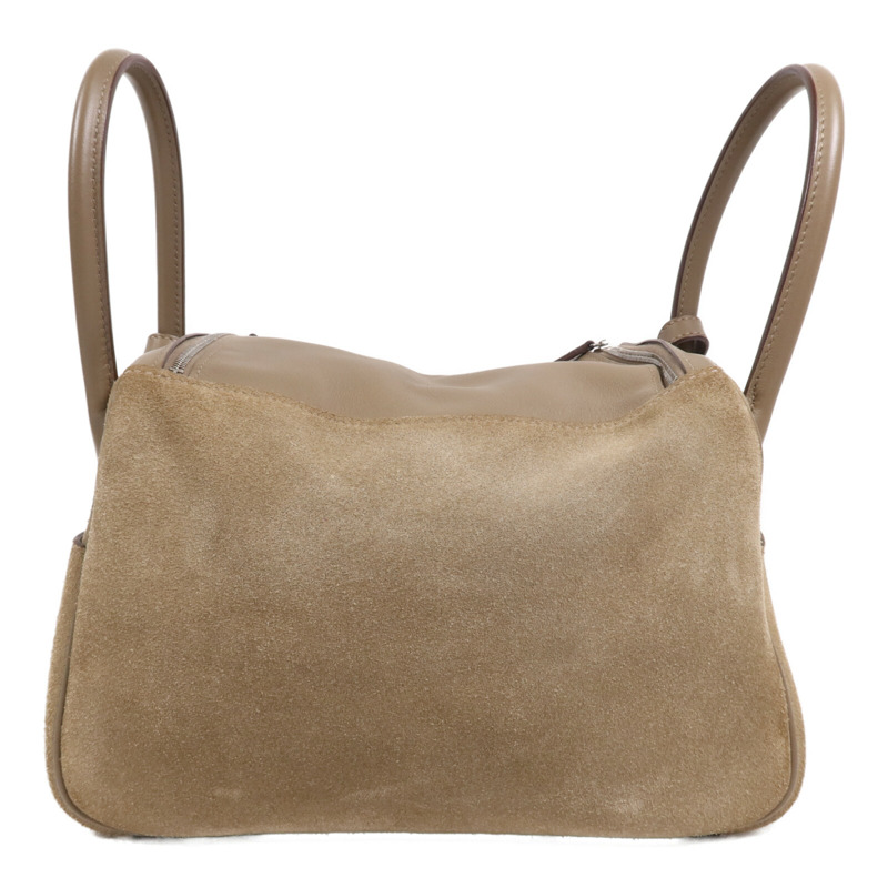 HERMES Swift/麂皮皮革Lindy 26銀扣手挽肩背兩用袋Etoupe-1