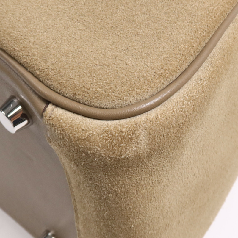 HERMES Swift/麂皮皮革Lindy 26銀扣手挽肩背兩用袋Etoupe-4