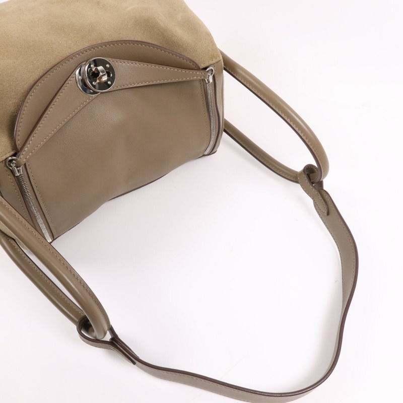 HERMES Swift/麂皮皮革Lindy 26銀扣手挽肩背兩用袋Etoupe-8