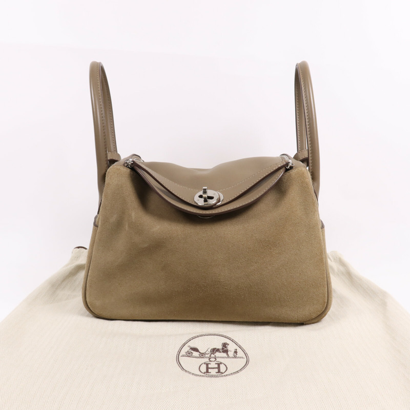 HERMES Swift/麂皮皮革Lindy 26銀扣手挽肩背兩用袋Etoupe-9