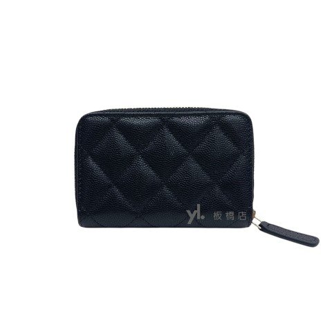 Chanel零錢包 黑荔枝牛皮雙C鑲鑽零錢卡包AP4818-3