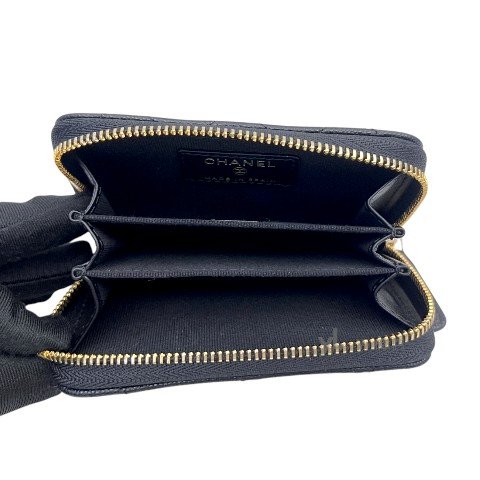 Chanel零錢包 黑荔枝牛皮雙C鑲鑽零錢卡包AP4818-5