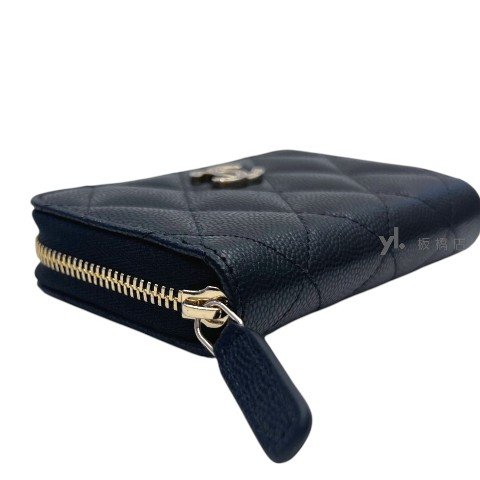 Chanel零錢包 黑荔枝牛皮雙C鑲鑽零錢卡包AP4818-6