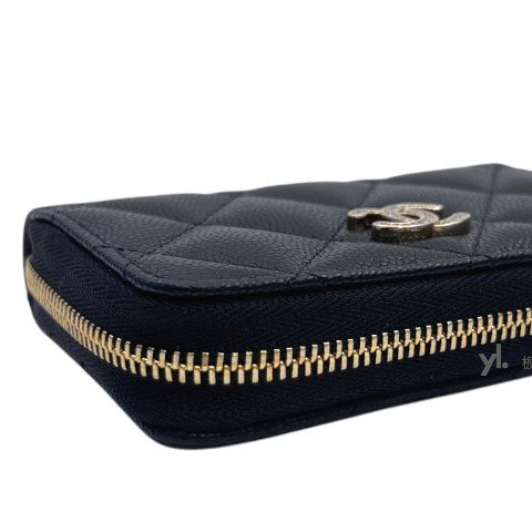 Chanel零錢包 黑荔枝牛皮雙C鑲鑽零錢卡包AP4818-7