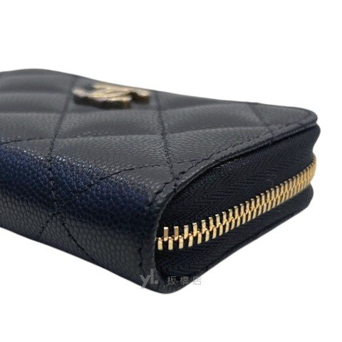 Chanel零錢包 黑荔枝牛皮雙C鑲鑽零錢卡包AP4818-8