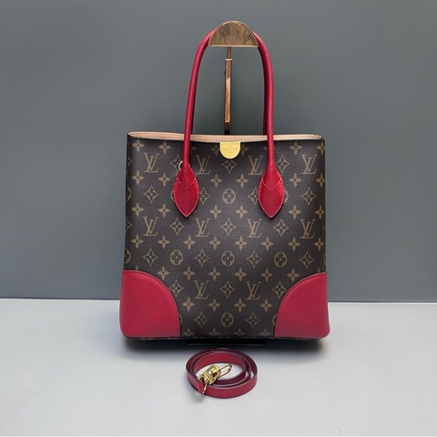 LV路易威登 Flandrin老花拼紅色牛皮tote手提包