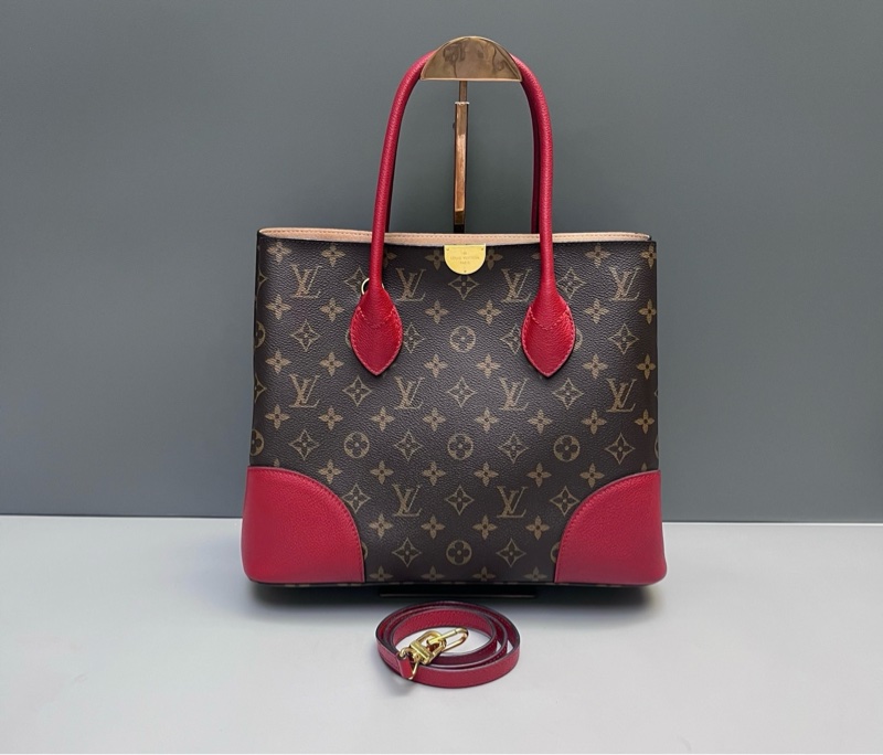 LV路易威登 Flandrin老花拼紅色牛皮tote手提包-0