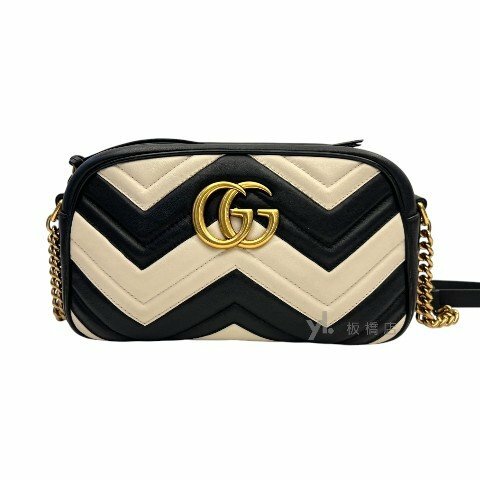 Gucci包包 Marmont黑白山型紋相機包447632