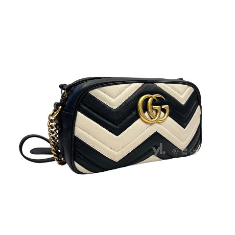Gucci包包 Marmont黑白山型紋相機包447632-1