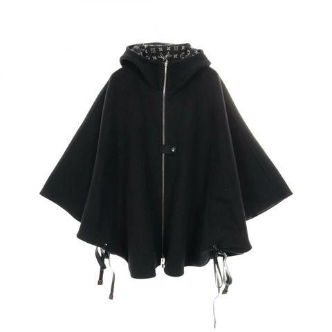 路易威登 Monogram 圖案披肩大衣 FIC017QWE 羊毛黑色二手女款 38 碼