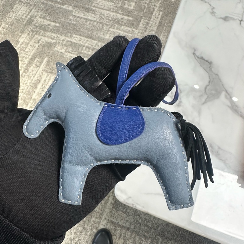 HERMES爱马仕 Rodeo 小马造型 Rodeo 皮革 挂件 黑蓝色-2