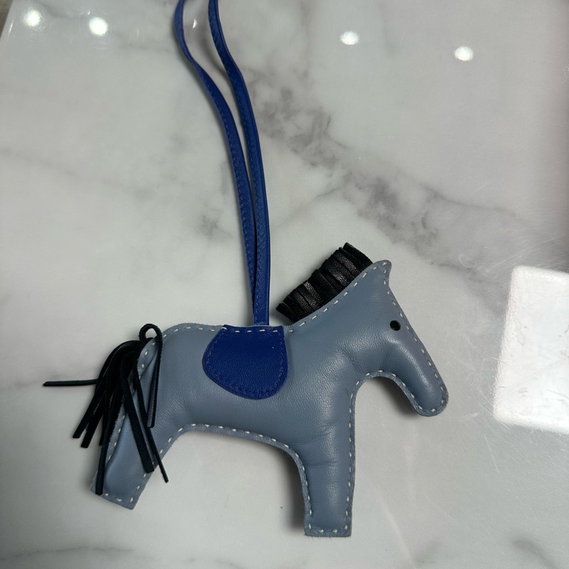 HERMES爱马仕 Rodeo 小马造型 Rodeo 皮革 挂件 黑蓝色-4