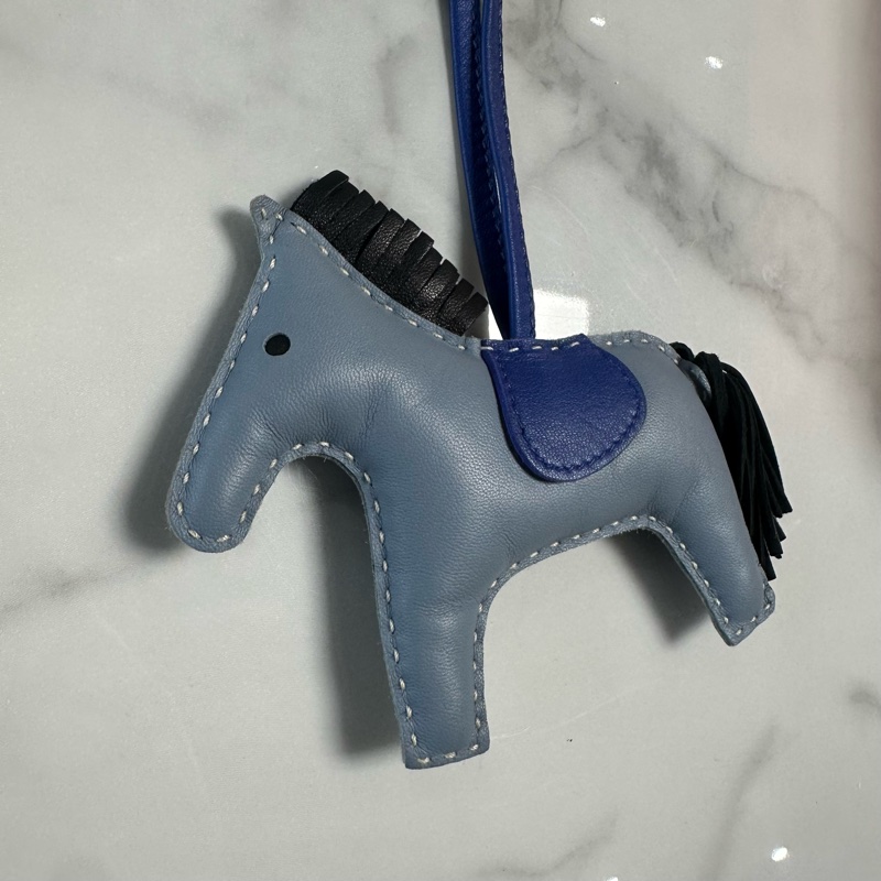 HERMES爱马仕 Rodeo 小马造型 Rodeo 皮革 挂件 黑蓝色-6