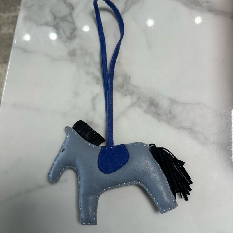 HERMES爱马仕 Rodeo 小马造型 Rodeo 皮革 挂件 黑蓝色-7