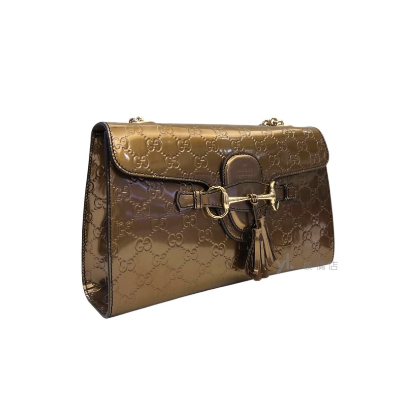 Gucci包包 青銅色壓紋漆皮肩背包295402-1