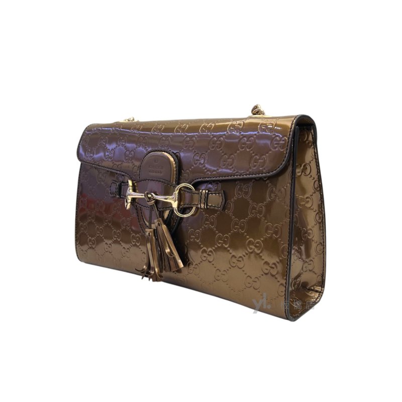 Gucci包包 青銅色壓紋漆皮肩背包295402-2