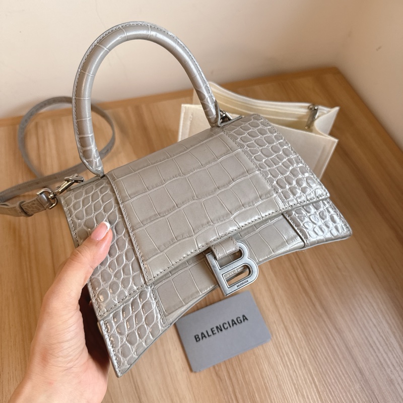 Balenciaga巴黎世家灰色鱷魚壓紋沙漏包小號-5