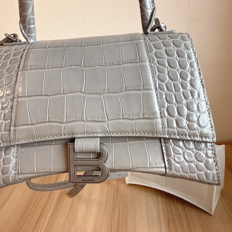 Balenciaga巴黎世家灰色鱷魚壓紋沙漏包小號-7