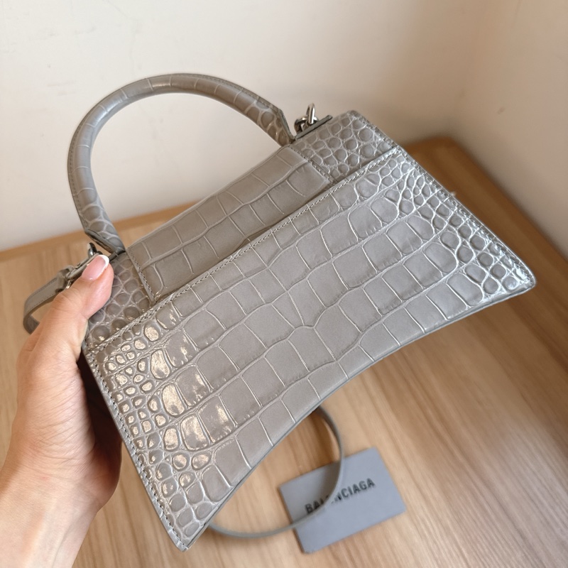 Balenciaga巴黎世家灰色鱷魚壓紋沙漏包小號-9
