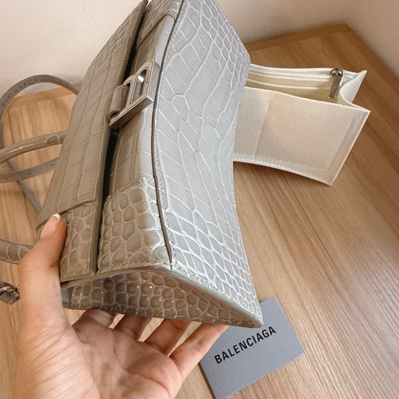 Balenciaga巴黎世家灰色鱷魚壓紋沙漏包小號-10