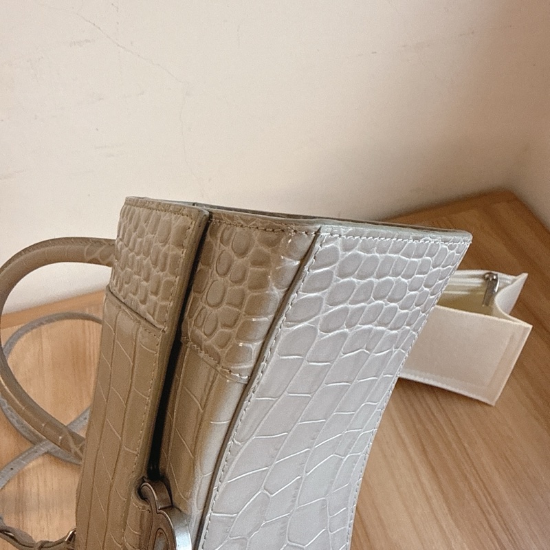 Balenciaga巴黎世家灰色鱷魚壓紋沙漏包小號-12