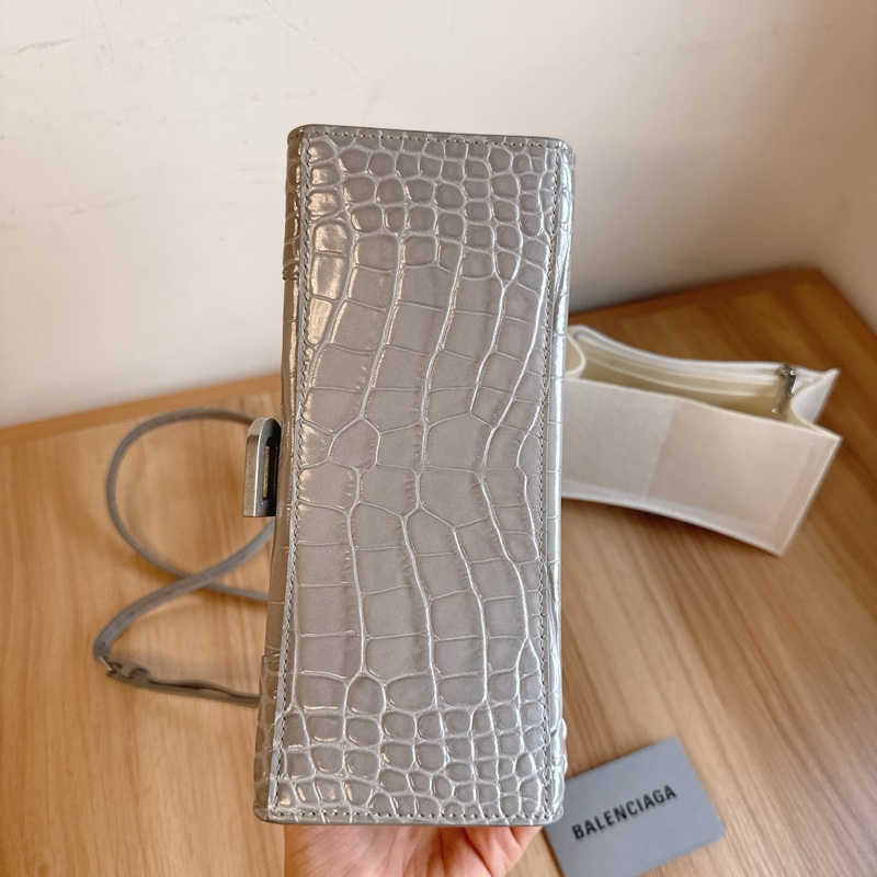 Balenciaga巴黎世家灰色鱷魚壓紋沙漏包小號-14
