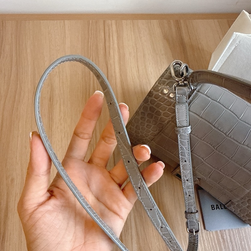 Balenciaga巴黎世家灰色鱷魚壓紋沙漏包小號-21
