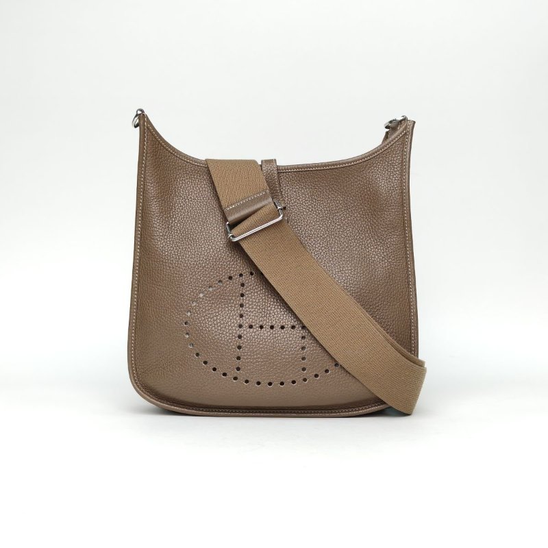 HERMES EvelyneSellier小號2918大象灰TC皮C刻銀扣肩背包-0