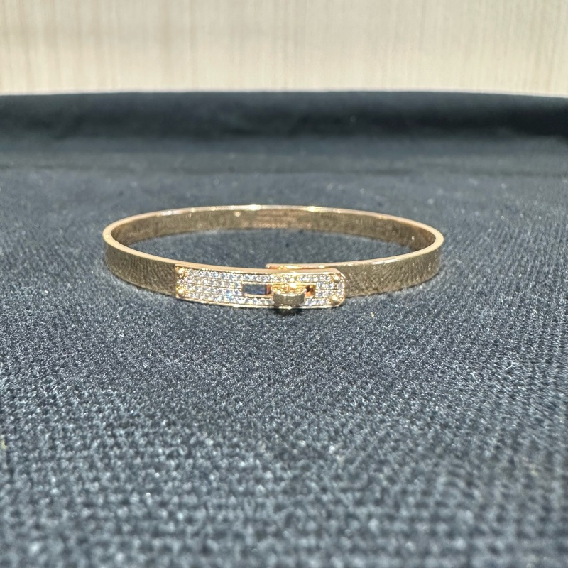 HERMES爱马仕 Kelly 精致镶钻 18K玫瑰金 手镯 女款-0