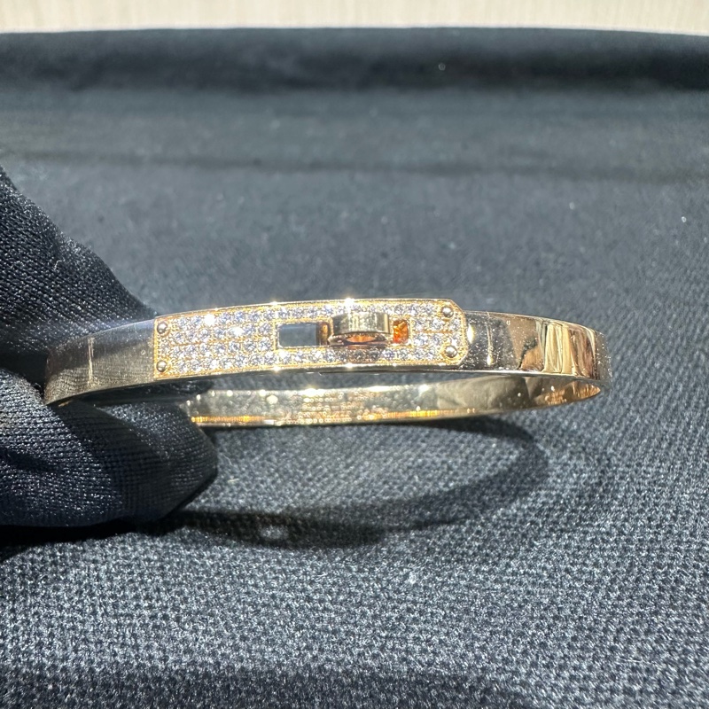 HERMES爱马仕 Kelly 精致镶钻 18K玫瑰金 手镯 女款-3