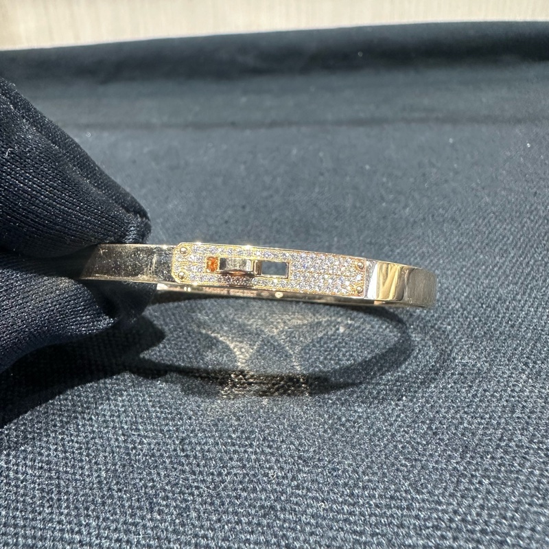 HERMES爱马仕 Kelly 精致镶钻 18K玫瑰金 手镯 女款-4