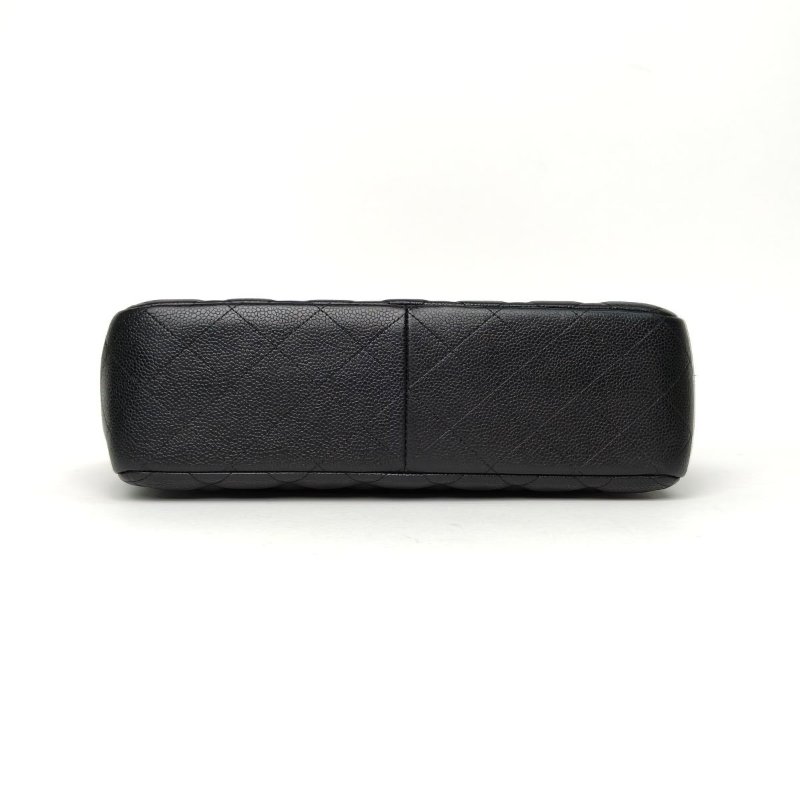 CHANEL CF口蓋包JUMBO3014開黑色荔枝牛皮銀扣肩背包-4