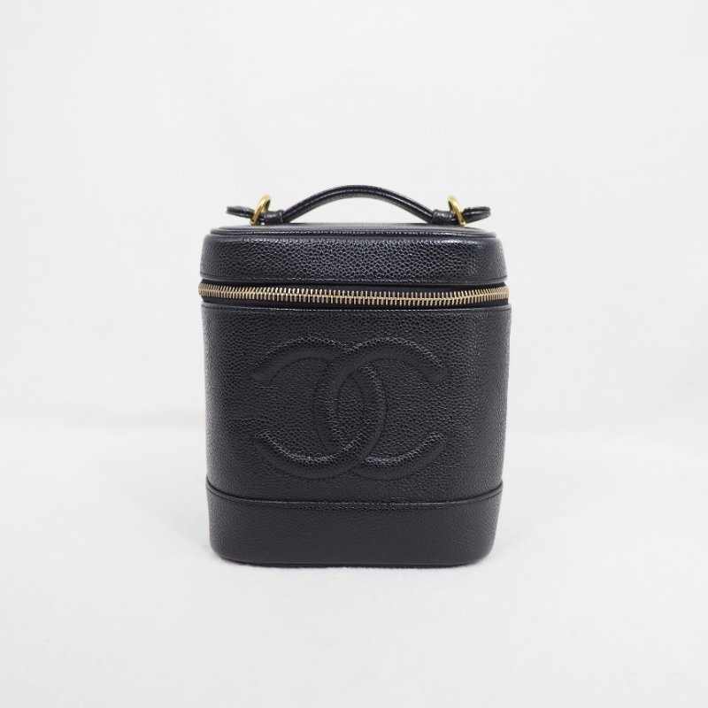 CHANEL 荔枝皮黑金直身 vanity Box-0