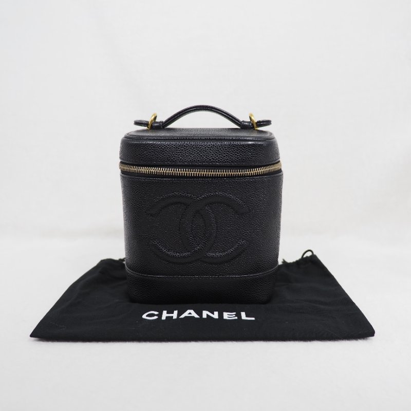 CHANEL 荔枝皮黑金直身 vanity Box-15