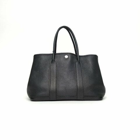 HERMES GardenParty花園包3089黑色NEGONA皮框P銀扣肩背包