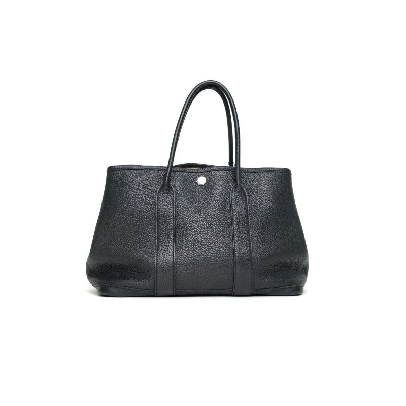 HERMES GardenParty花園包3089黑色NEGONA皮框P銀扣肩背包-1