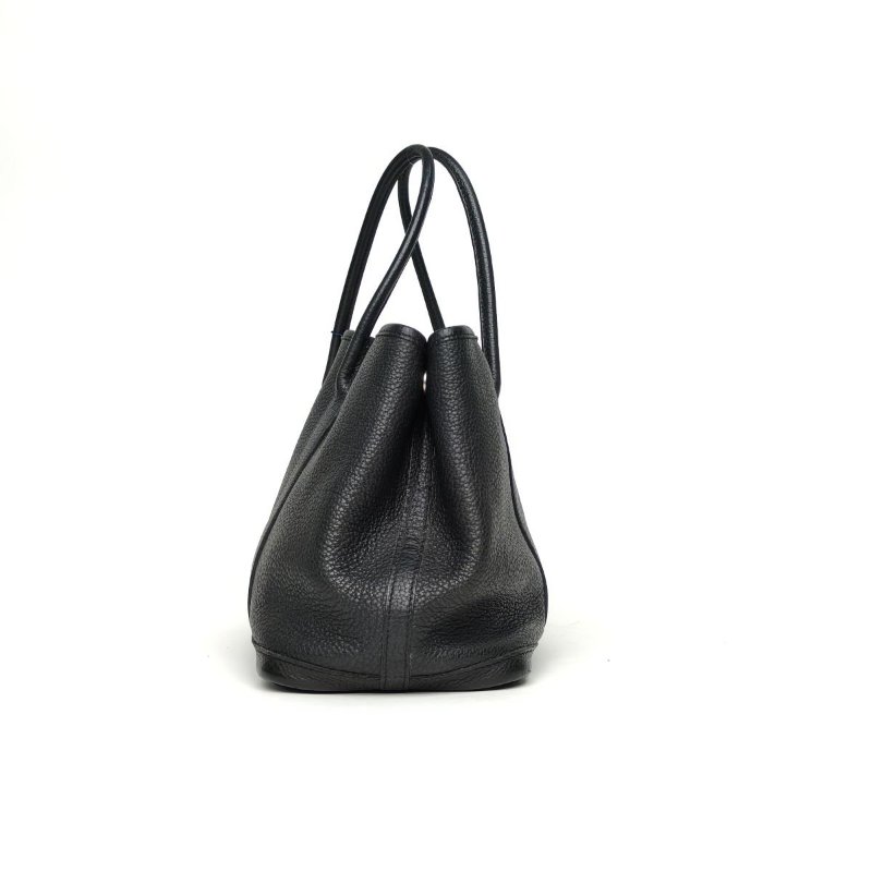 HERMES GardenParty花園包3089黑色NEGONA皮框P銀扣肩背包-2